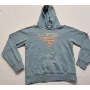 Columbia PFG kid's blue front pocket orange triangle graphic hoodie sz L (14-16)